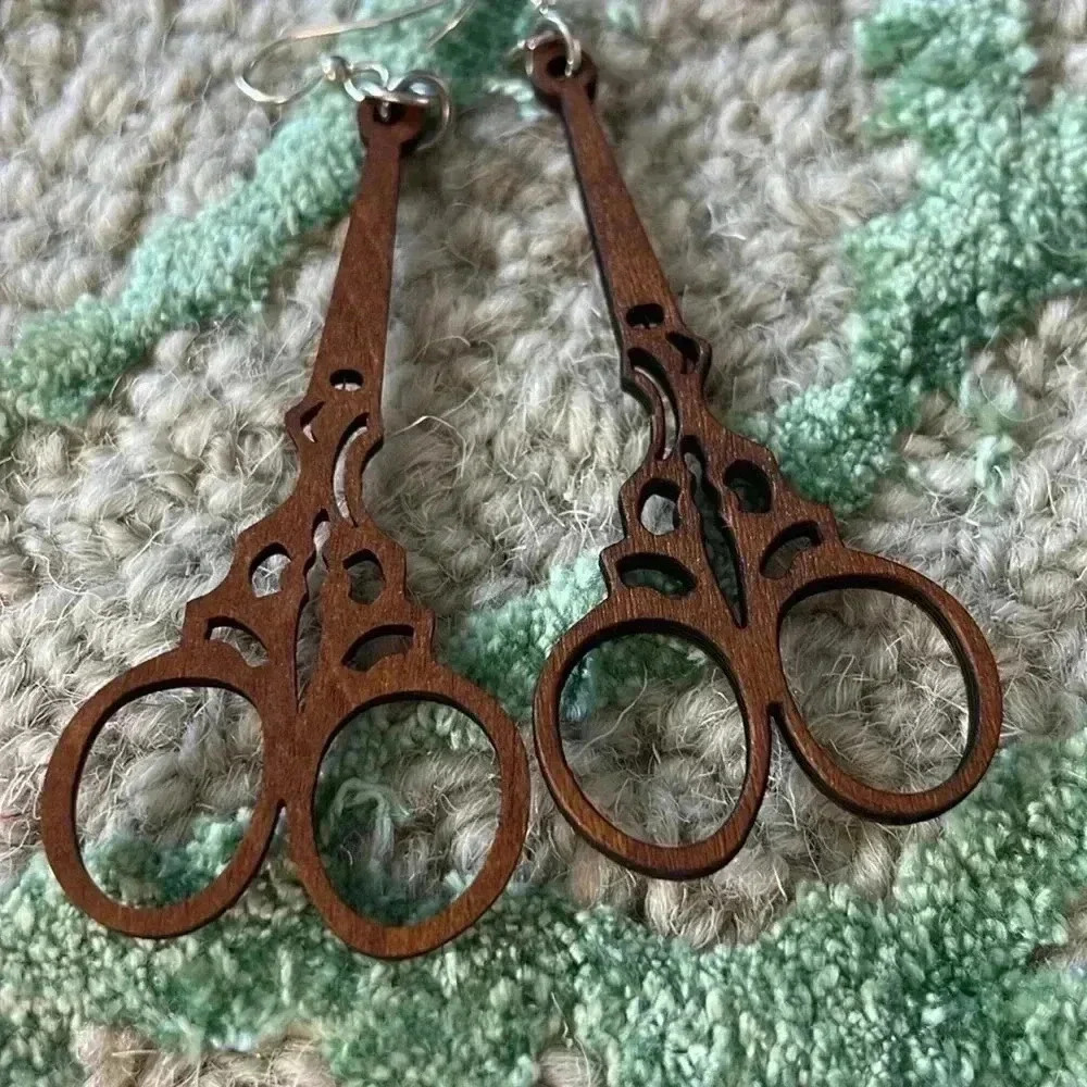 Hairdresser seamstresses scissor lightweight laser cut dangle earrings - Picture 2 of 3